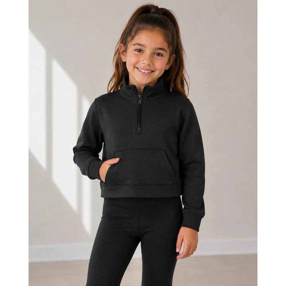All in Motion Black Sweatshirt Girls Youth, Size S (4/5), Airy 1/2 Zip Mock Neck